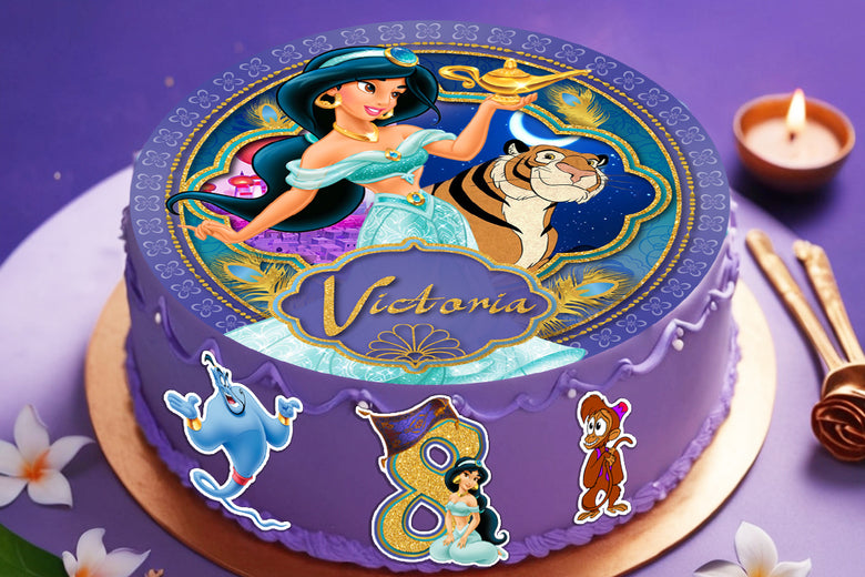 Set of 4 Eastern Princess Jasmine Edible Cake Toppers - Precut on Wafer Paper, Sugar Sheet, or Chocotransfer without Cutting