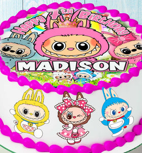Set of 4 Labubu Cake Toppers - Edible, Precut on Wafer Paper, Sugar Sheet, or without cutting Chocotransfer