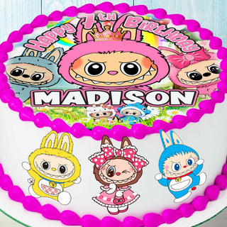 Set of 4 Labubu Cake Toppers - Edible, Precut on Wafer Paper, Sugar Sheet, or without cutting Chocotransfer