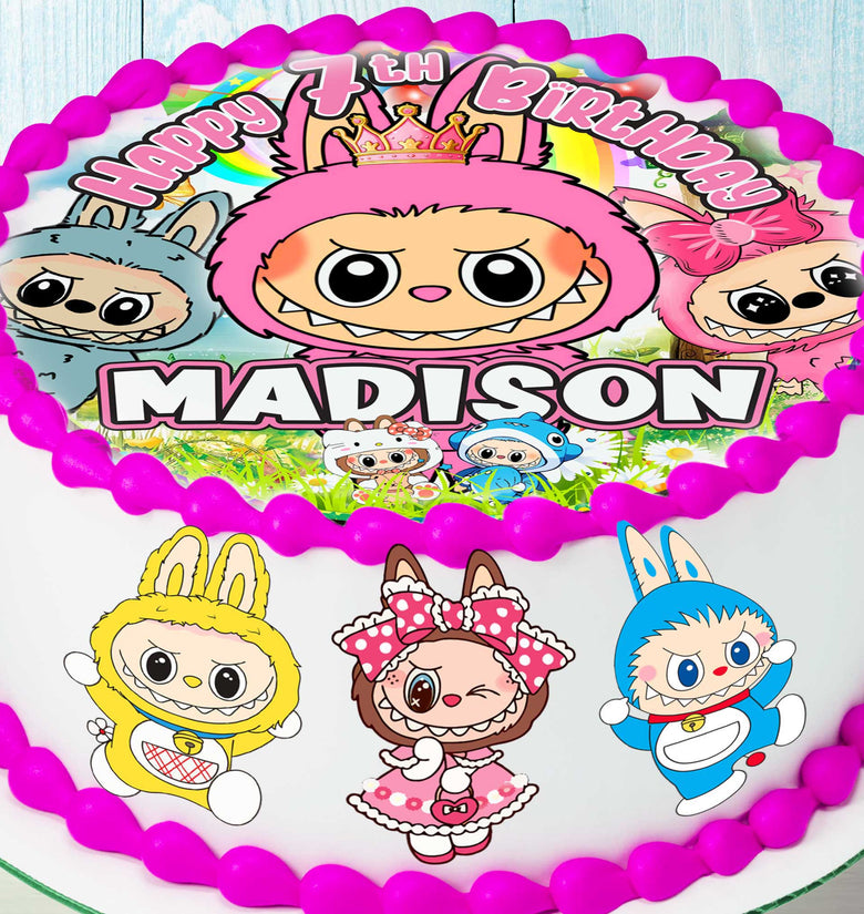 Set of 4 Labubu Cake Toppers - Edible, Precut on Wafer Paper, Sugar Sheet, or without cutting Chocotransfer