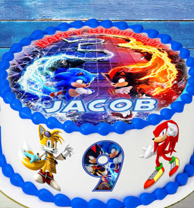 Set of 4 Sonic edible cake toppers precut on wafer paper or sugar sheet for birthday cake