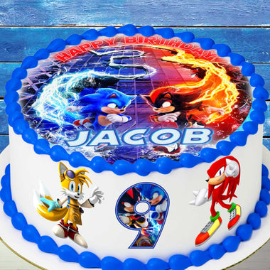 Set of 4 Sonic edible cake toppers precut on wafer paper or sugar sheet for birthday cake
