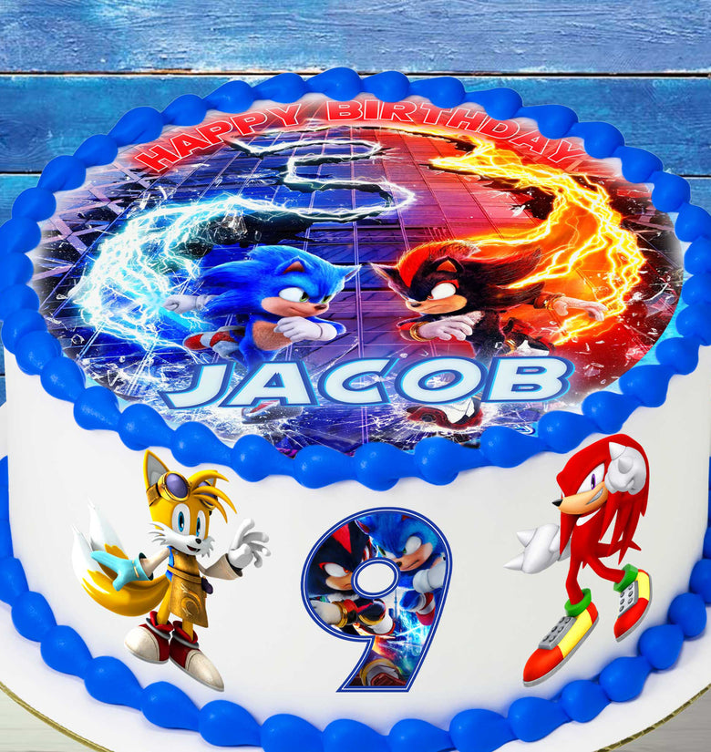 Set of 4 Sonic edible cake toppers precut on wafer paper or sugar sheet for birthday cake