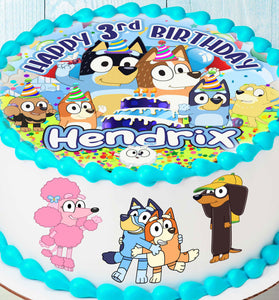 Set of 4 Bluey Cake Toppers - Edible, Precut on Wafer Paper, Sugar Sheet, or without cutting Chocotransfer