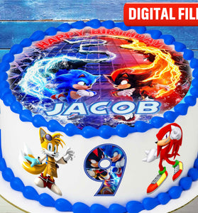 Sonic cake topper digital file – custom name and age for birthday cake