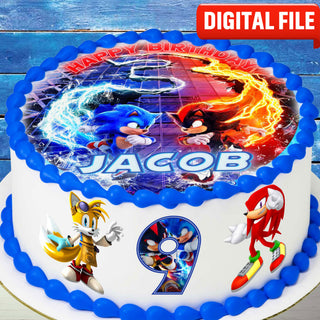 Sonic cake topper digital file – custom name and age for birthday cake