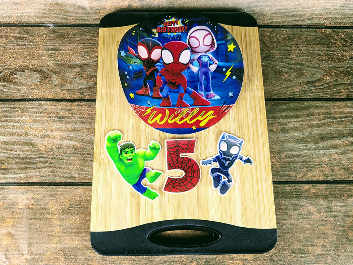 Set of 4 Spidey Edible Cake Toppers - Precut on Wafer Paper, Sugar Sheet, or without cutting Chocotransfer
