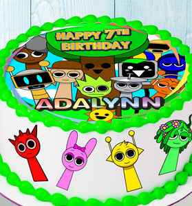 Set of 5 Sprunki Kids Cake Toppers – Edible, Precut on Wafer Paper, Sugar Sheet, or Uncut Chocotransfer