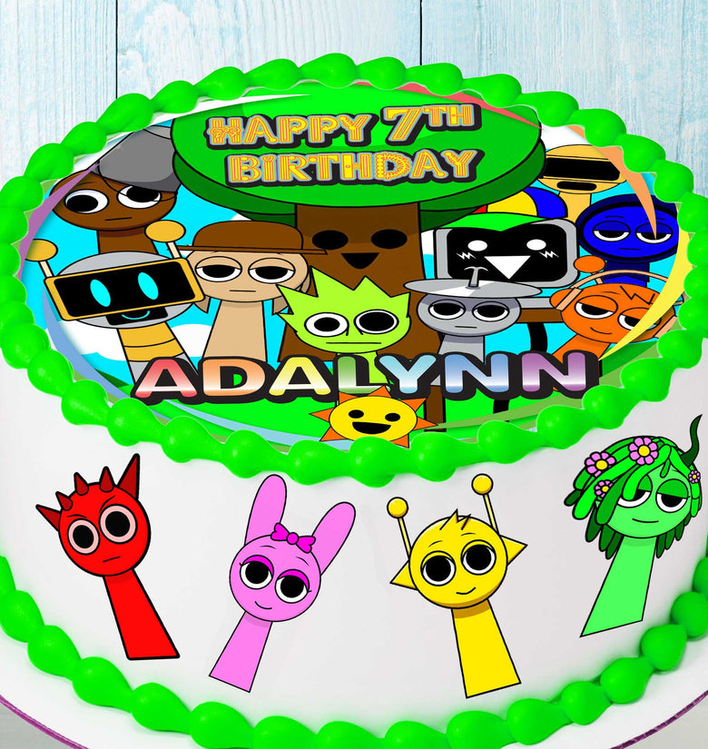 Set of 5 Sprunki Kids Cake Toppers – Edible, Precut on Wafer Paper, Sugar Sheet, or Uncut Chocotransfer