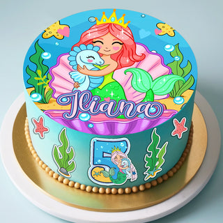 Set of 6 Little Mermaid and Seahorse Edible Cake Toppers - Precut on Wafer Paper, Sugar Sheet, or Chocotransfer without Cutting