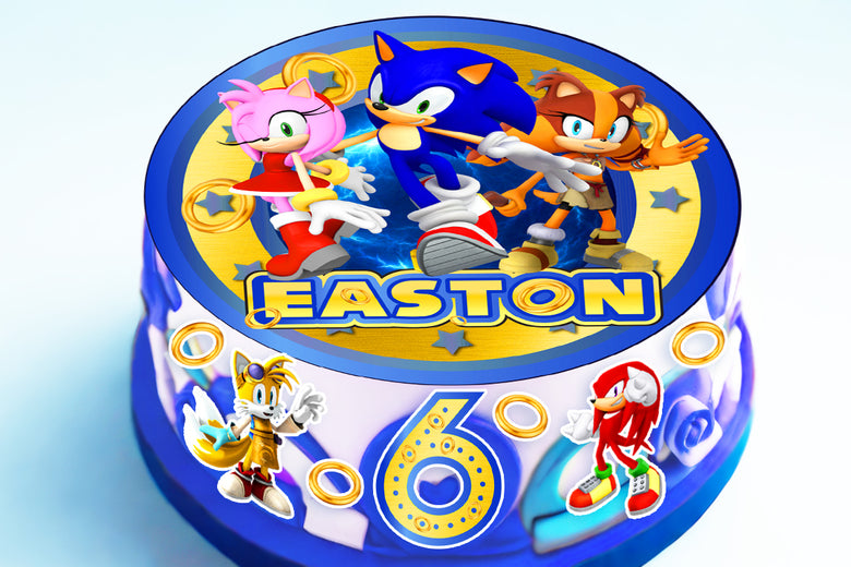 Set of 8 Sonic Edible Cake Toppers - Precut on Wafer Paper, Sugar Sheet, or without cutting Chocotransfer