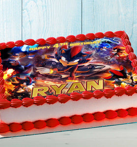 Shadow the Hedgehog Birthday Edible Cake Topper - Sonic Theme - Rectangular Design - Wafer Paper, Sugar Sheet, Chocotransfer