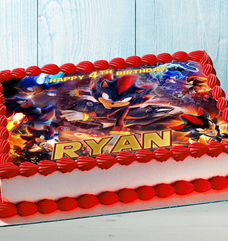 Shadow the Hedgehog Birthday Edible Cake Topper - Sonic Theme - Rectangular Design - Wafer Paper, Sugar Sheet, Chocotransfer