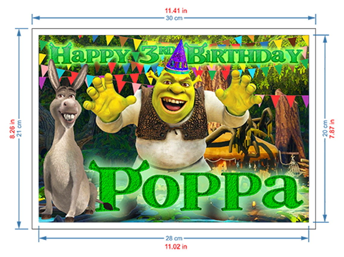 Shrek Birthday Themed Edible Cake Topper - Rectangular Design - Wafer Paper, Sugar Sheet, Chocotransfer