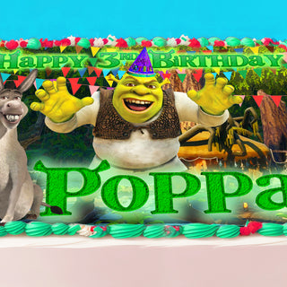 Shrek Birthday Themed Edible Cake Topper - Rectangular Design - Wafer Paper, Sugar Sheet, Chocotransfer