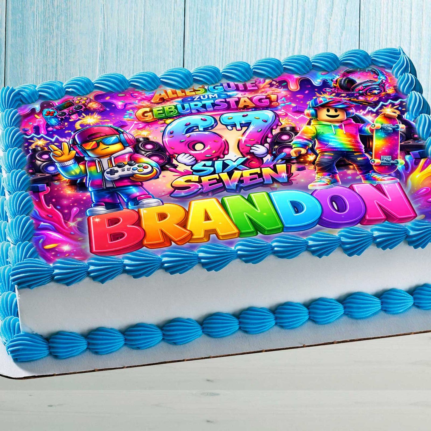 Narozeninový dort Six Seven – personalizovaný design ve stylu meme se jménem a věkem