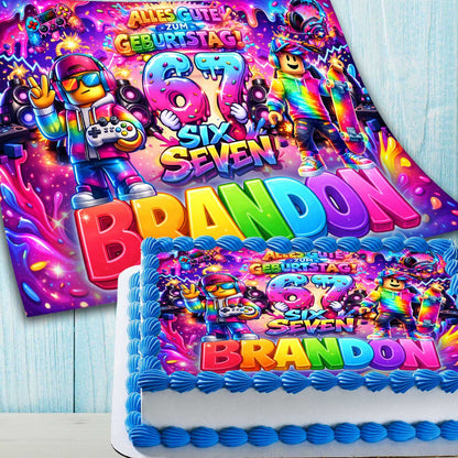 Narozeninový dort Six Seven – personalizovaný design ve stylu meme se jménem a věkem