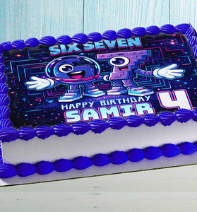Personalized Six Seven cake topper with custom name and age, edible birthday cake decoration for kids