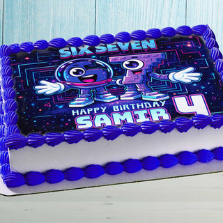 Personalized Six Seven cake topper with custom name and age, edible birthday cake decoration for kids