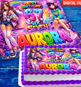 Six Seven Birthday cake topper digital file – custom name and age for birthday cake