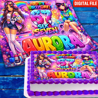 Six Seven Birthday cake topper digital file – custom name and age for birthday cake