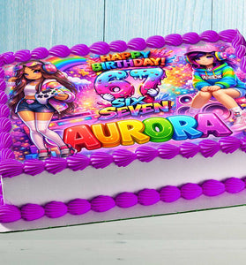 Six Seven Birthday Cake Topper – Roblox Gamer Girl Edible Image with Name & Age