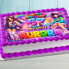 Six Seven Birthday Cake Topper – Roblox Gamer Girl Edible Image with Name & Age