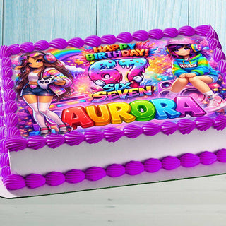 Six Seven Birthday Cake Topper – Roblox Gamer Girl Edible Image with Name & Age