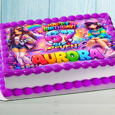 Six Seven Birthday Cake Topper – Roblox Gamer Girl Edible Image with Name & Age