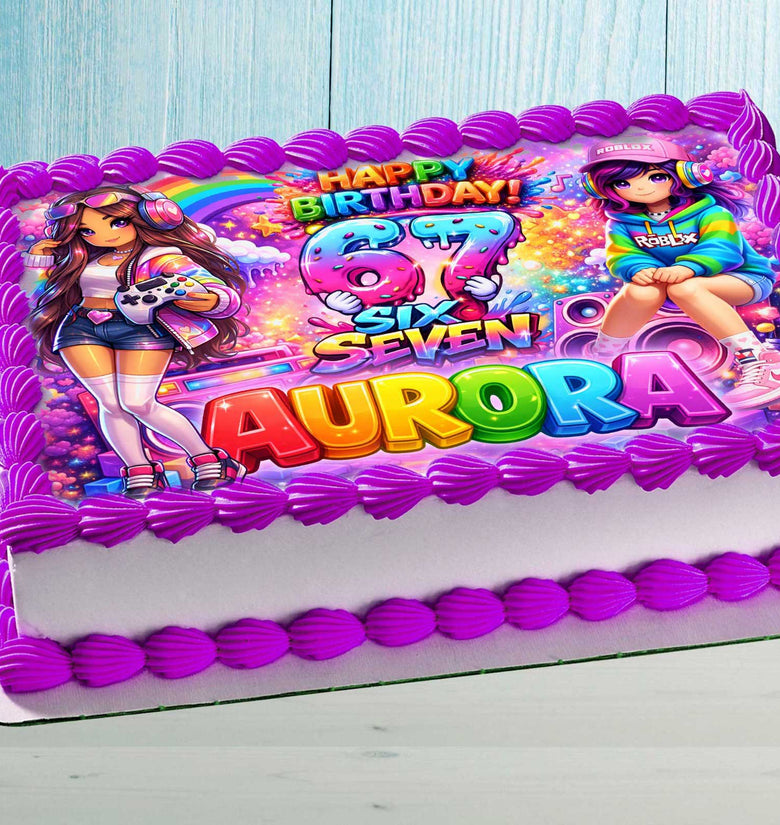 Six Seven Birthday Cake Topper – Roblox Gamer Girl Edible Image with Name & Age