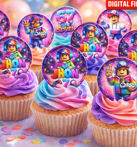 Six Seven Cupcake Toppers – Set of 24 Precut Gamer Edible Images cake topper digital file – custom name and age for birthday cake