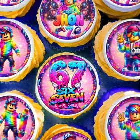 Six Seven gamer edible cupcake toppers set of 24 precut personalized images with name and age