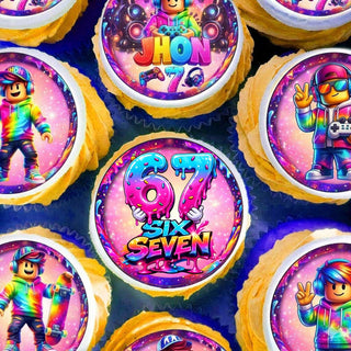 Six Seven gamer edible cupcake toppers set of 24 precut personalized images with name and age