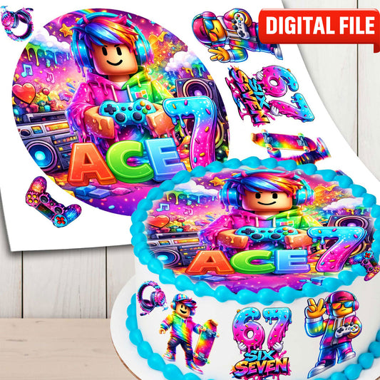 Six Seven Gamer cake topper digital file – custom name and age for birthday cake