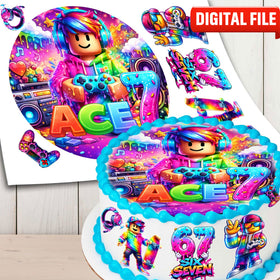Six Seven Gamer cake topper digital file – custom name and age for birthday cake