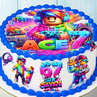 Six Seven Gamer Cake Toppers – Set of 6 Precut Edible Cupcake Toppers with Name & Age