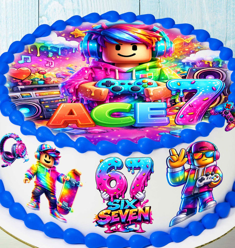 Six Seven Gamer Cake Toppers – Set of 6 Precut Edible Cupcake Toppers with Name & Age