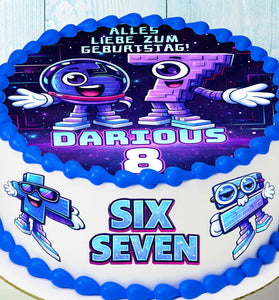Gamer birthday cake toppers set of 4 precut edible images with name and age for 6th 7th party
