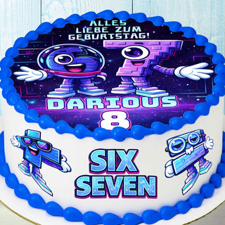 Gamer birthday cake toppers set of 4 precut edible images with name and age for 6th 7th party