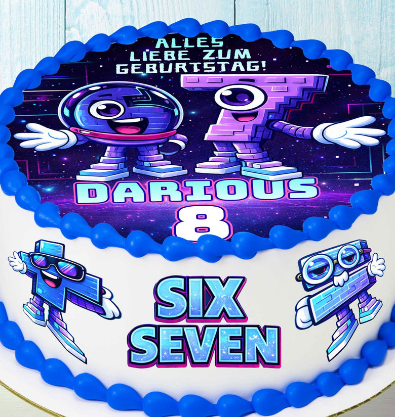 Gamer birthday cake toppers set of 4 precut edible images with name and age for 6th 7th party