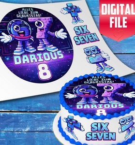 Six Seven Gamer cake topper digital file – custom name and age for birthday cake