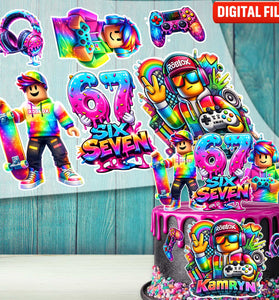 Six Seven Birthday cake topper digital file – custom name and age for birthday cake