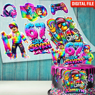 Six Seven Birthday cake topper digital file – custom name and age for birthday cake