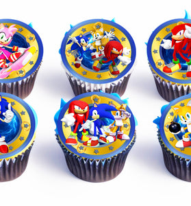 Sonic and Friends Cupcake Toppers - 24 Pre-Cut Pieces on Wafer Paper, Sugar Sheet, or without cutting Chocotransfer