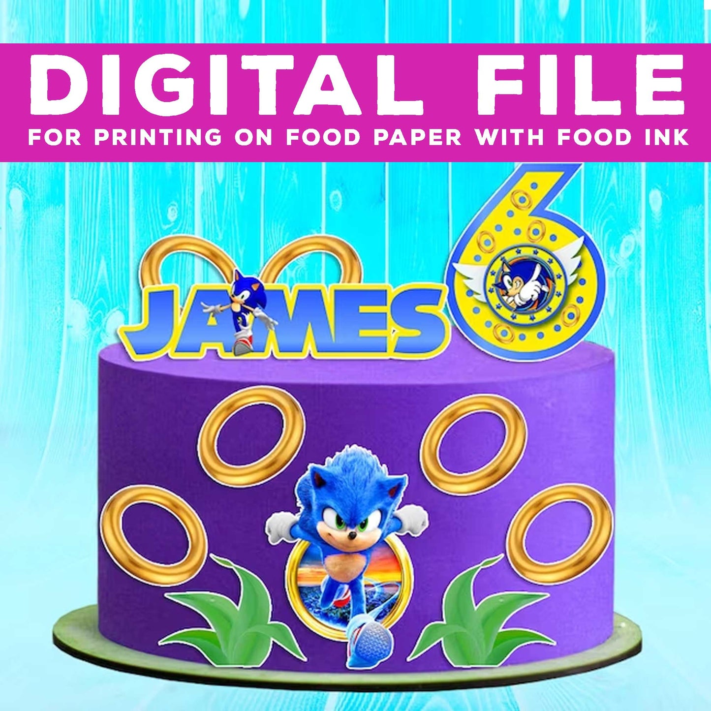 Set of 11 Sonic Edible Cake Toppers - Precut on Wafer Paper, Sugar Sheet, or without cutting Chocotransfer