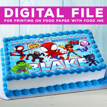 Spidey Birthday Themed Edible Cake Topper - Rectangular Design - Wafer Paper, Sugar Sheet, Chocotransfer