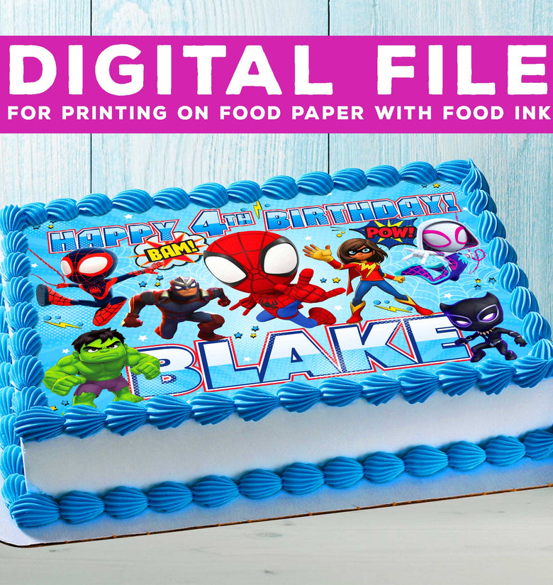 Rectangular Cake Topper Spidey Birthday Themed Edible Cake Topper - Rectangular Design - Wafer ...