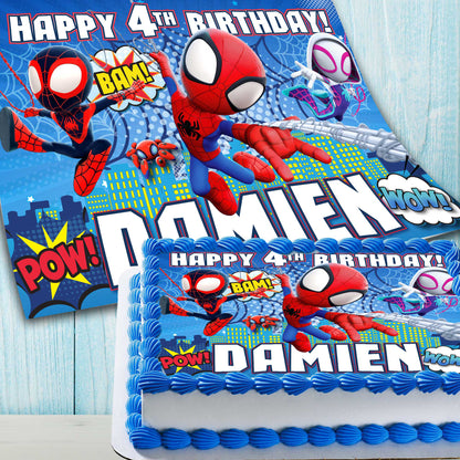 Spidey Birthday Cake Topper – Edible Image for Kids Party – Superhero Spider Theme – Wafer, Sugar Sheet, Chocotransfer