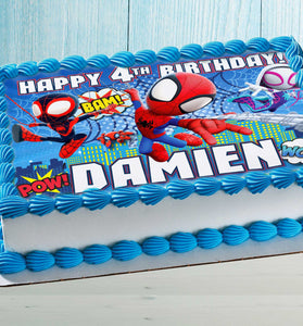 Spidey Birthday Cake Topper – Edible Image for Kids Party – Superhero Spider Theme – Wafer, Sugar Sheet, Chocotransfer