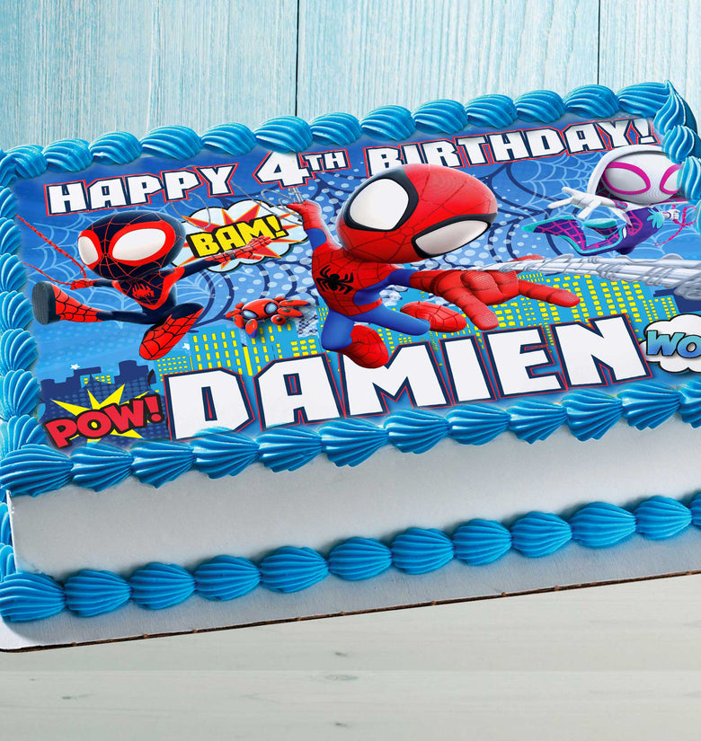 Spidey Birthday Cake Topper – Edible Image for Kids Party – Superhero Spider Theme – Wafer, Sugar Sheet, Chocotransfer